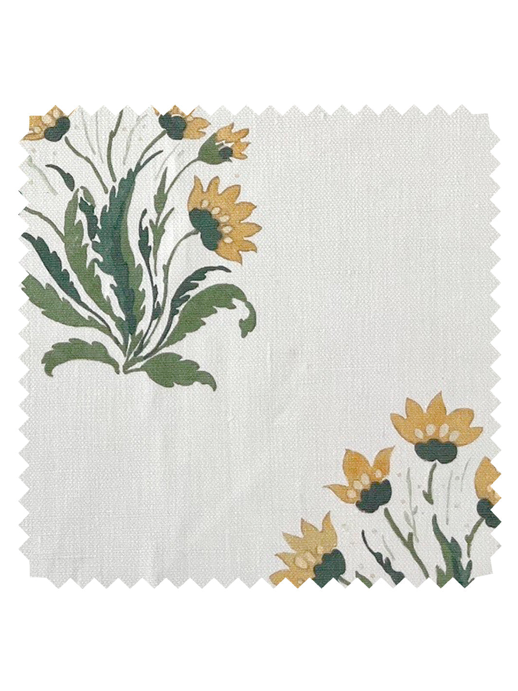'Hillhouse Block Print Small' Linen Fabric by Nathan Turner - Gold Green
