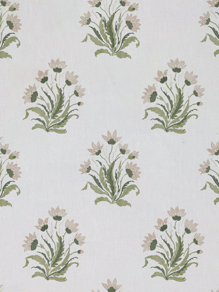 hillhouse block print small linen fabric by nathan turner neutral green