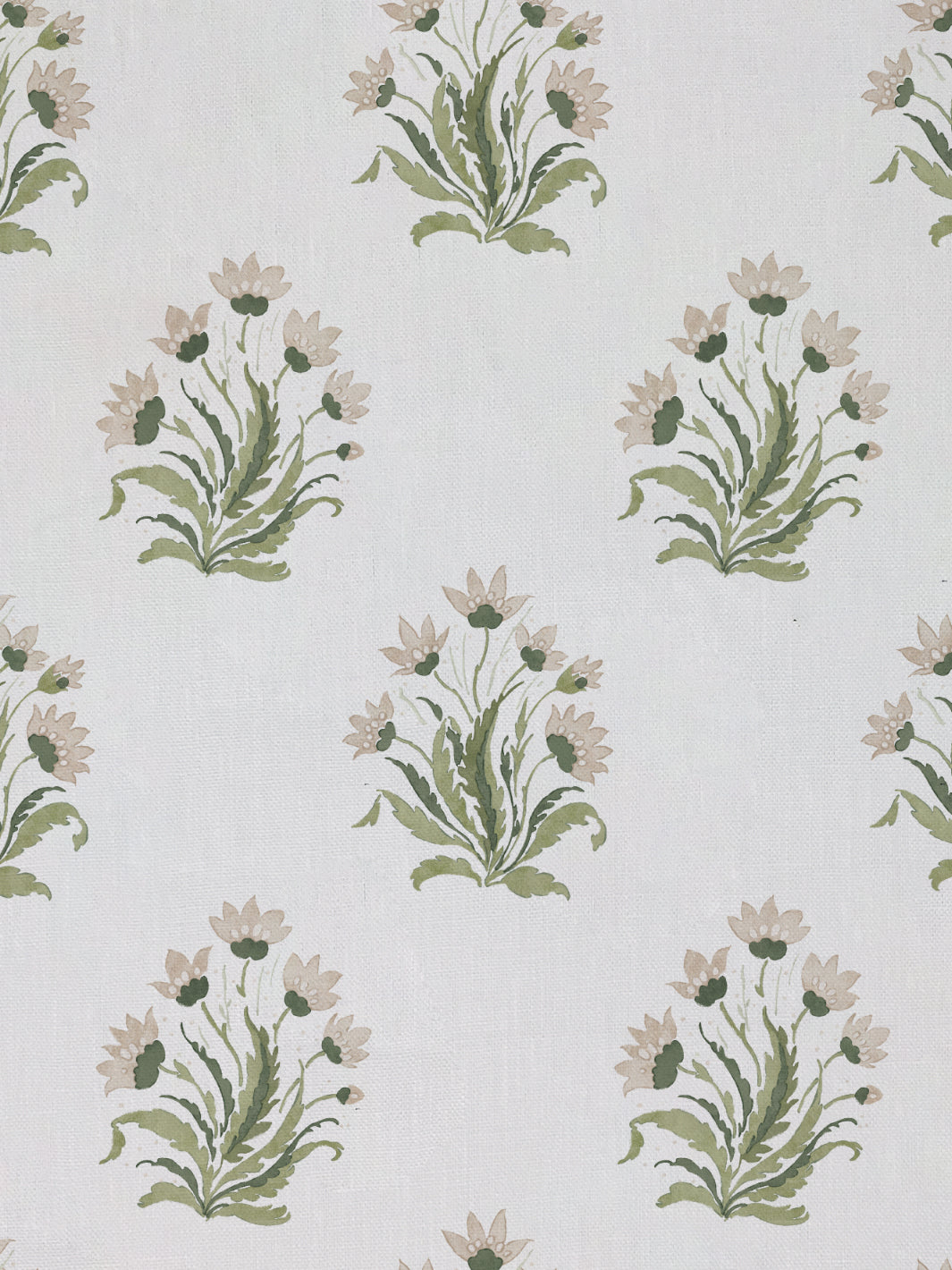 hillhouse block print small linen fabric by nathan turner neutral green