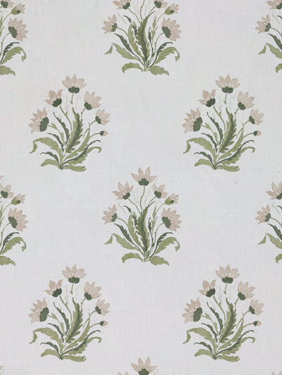 hillhouse block print small linen fabric by nathan turner neutral green