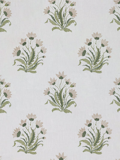 'Hillhouse Block Print Small' Linen Fabric by Nathan Turner - Neutral Green