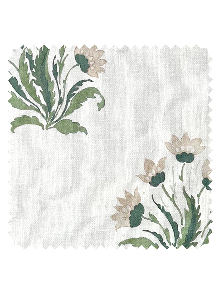 Hillhouse Block Print Small' Linen Fabric by Nathan Turner - Neutral Green