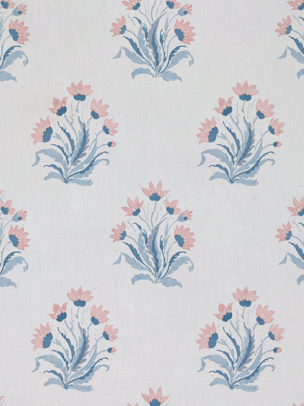 'Hillhouse Block Print Small' Linen Fabric by Nathan Turner - Pink Blue