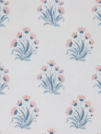 'Hillhouse Block Print Small' Linen Fabric by Nathan Turner - Pink Blue