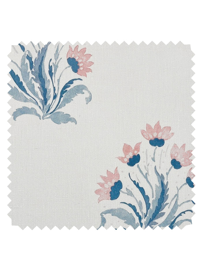 Hillhouse Block Print Small' Linen Fabric by Nathan Turner - Pink Blue