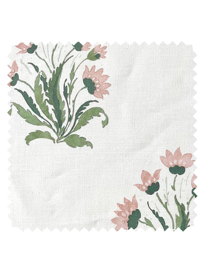 Hillhouse Block Print Small' Linen Fabric by Nathan Turner - Pink Green