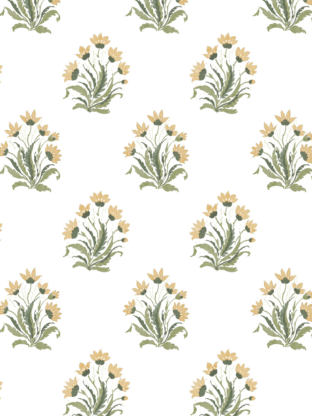 'Hillhouse Block Print Small' Wallpaper by Nathan Turner - Gold Green