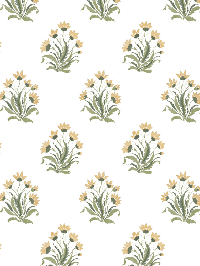 'Hillhouse Block Print Small' Wallpaper by Nathan Turner - Gold Green