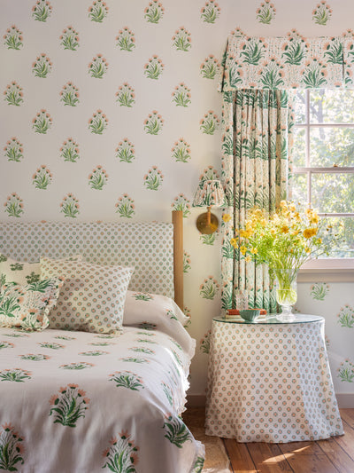 hillhouse block print small linen fabric by nathan turner blue green