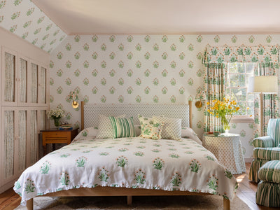 hillhouse block print small linen fabric by nathan turner gold green