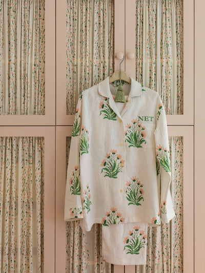 hillhouse floral disty wave linen fabric by nathan turner gold green