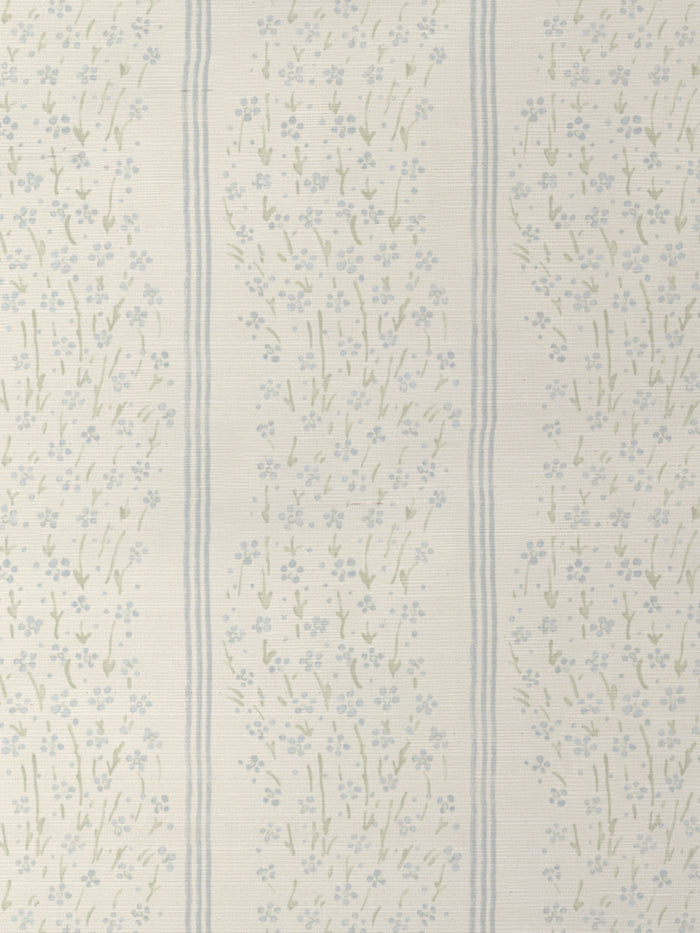 'Hillhouse Floral Ditsy Wave Stripe' Grasscloth Wallpaper by Nathan Turner - Blue Green