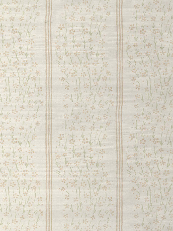 'Hillhouse Floral Ditsy Wave Stripe' Grasscloth Wallpaper by Nathan Turner - Gold Green