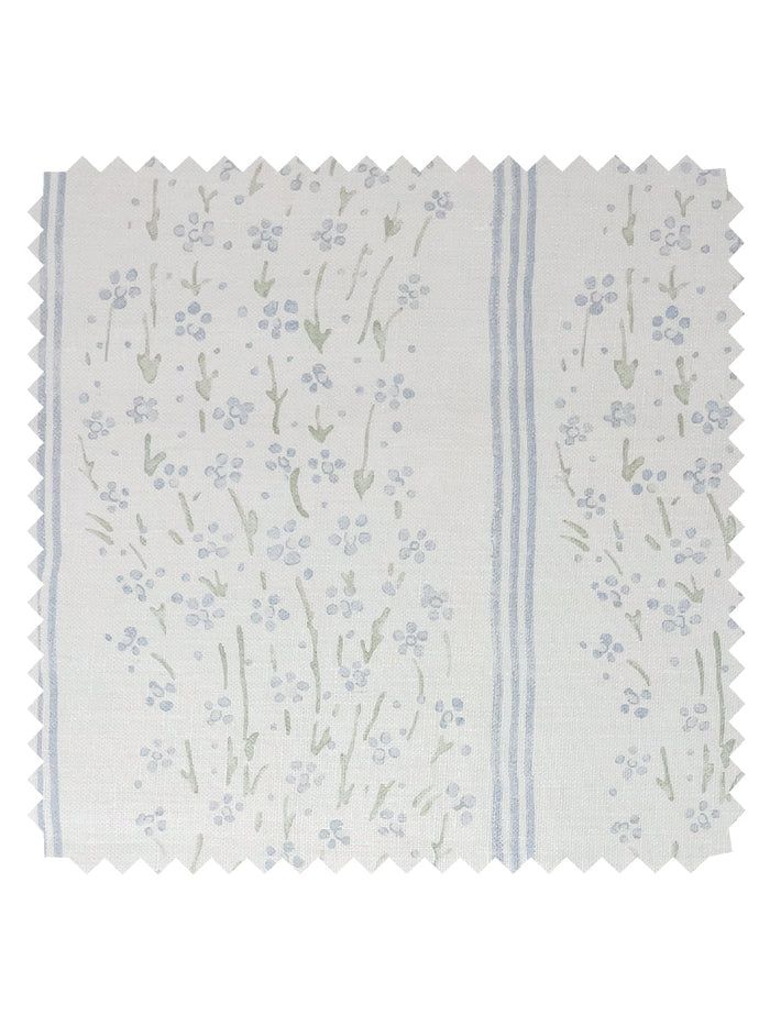 'Hillhouse Floral Ditsy Wave Stripe' Linen Fabric by Nathan Turner - Blue Green