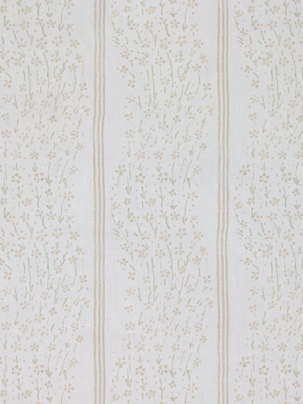 'Hillhouse Floral Ditsy Wave Stripe' Linen Fabric by Nathan Turner - Gold Green