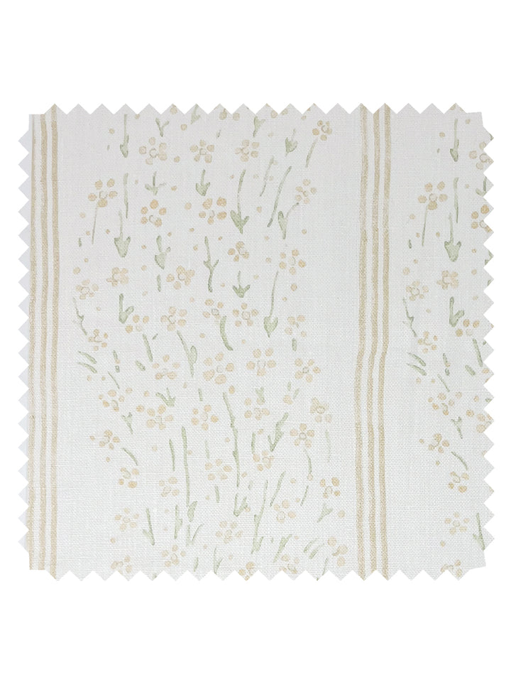hillhouse floral disty wave stripe linen fabric by nathan turner gold green