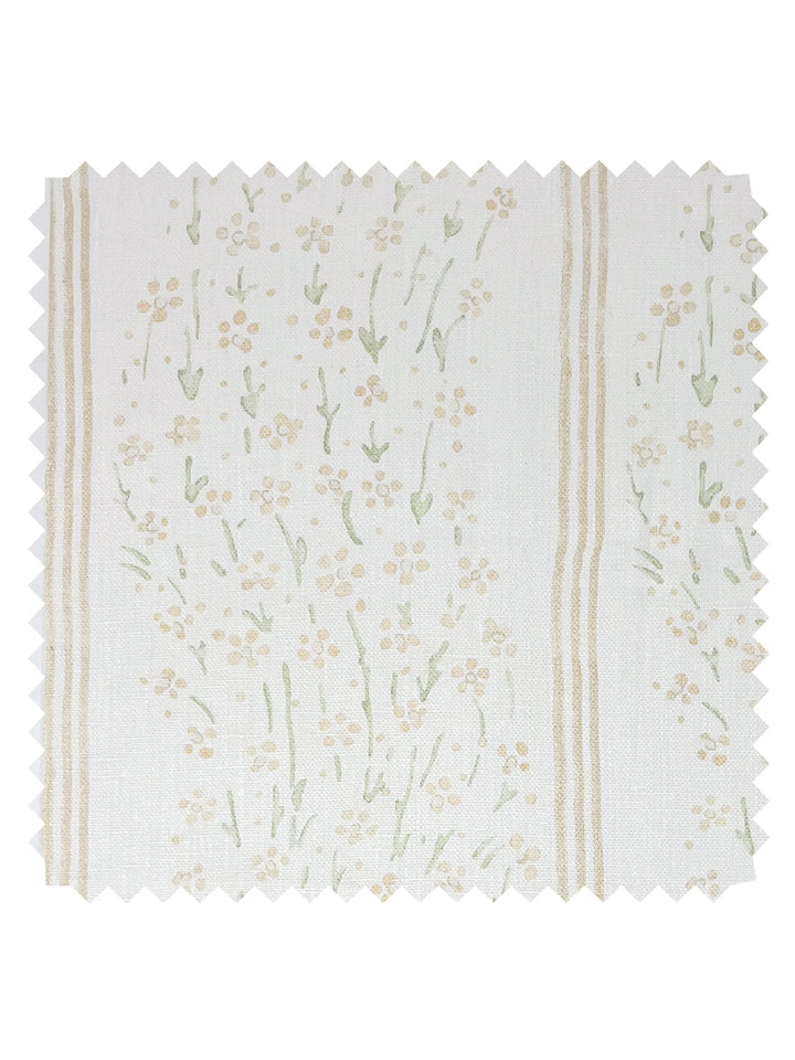 hillhouse floral disty wave stripe linen fabric by nathan turner gold green