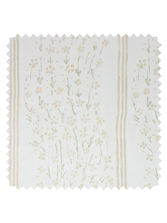 'Hillhouse Floral Ditsy Wave Stripe' Linen Fabric by Nathan Turner - Gold Green