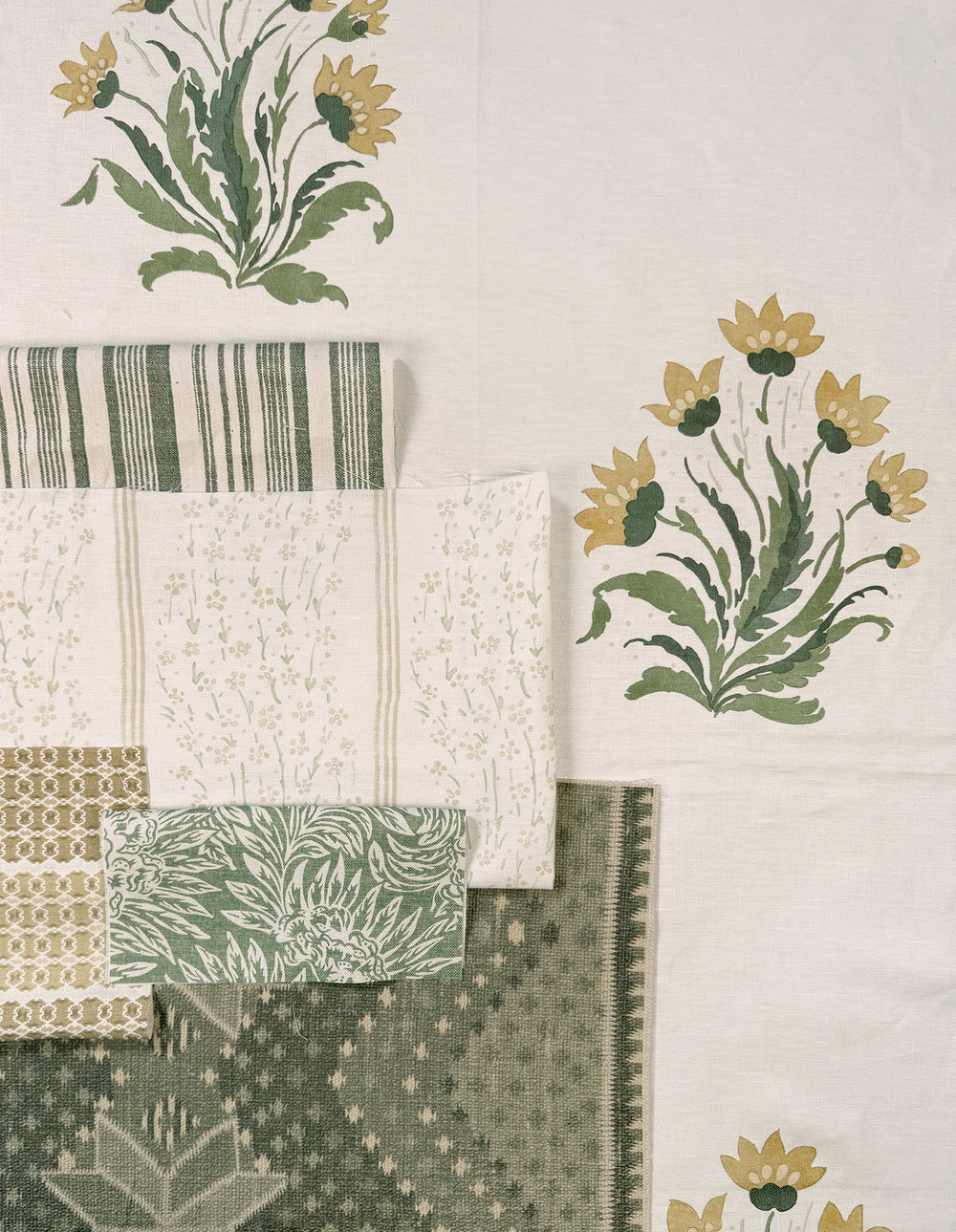 hillhouse floral disty wave stripe linen fabric by nathan turner gold green