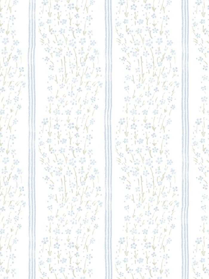 'Hillhouse Floral Ditsy Wave Stripe' Wallpaper by Nathan Turner - Blue Green