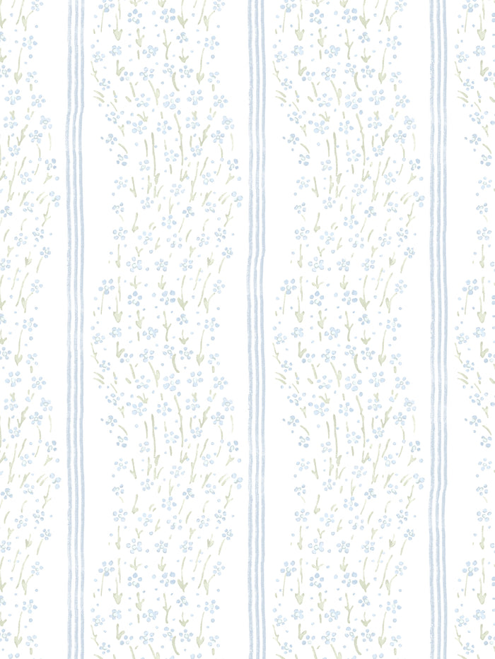 'Hillhouse Floral Ditsy Wave Stripe' Wallpaper by Nathan Turner - Blue Green