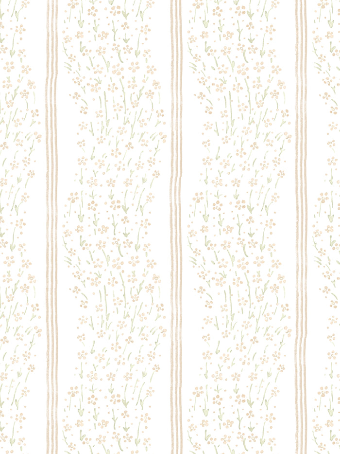 'Hillhouse Floral Ditsy Wave Stripe' Wallpaper by Nathan Turner - Gold Green