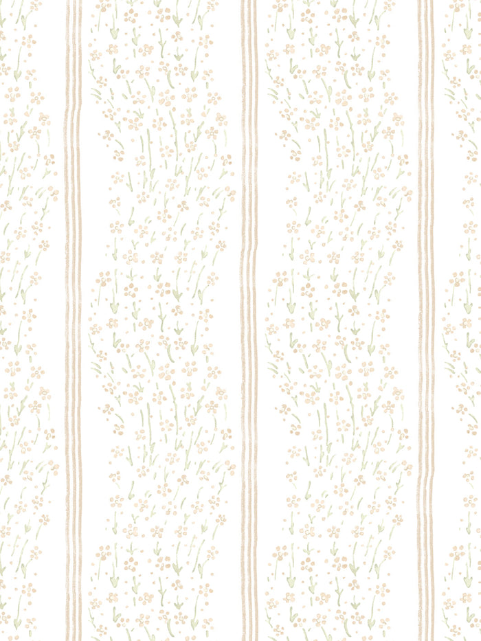'Hillhouse Floral Ditsy Wave Stripe' Wallpaper by Nathan Turner - Gold Green