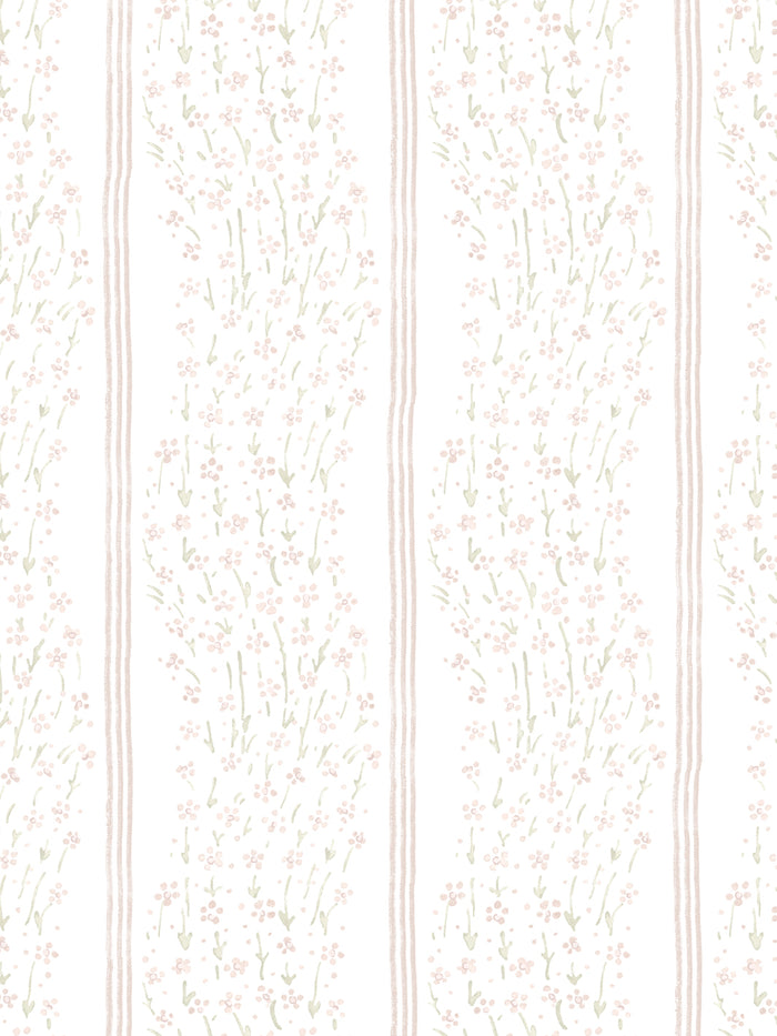 'Hillhouse Floral Ditsy Wave Stripe' Wallpaper by Nathan Turner - Pink Green