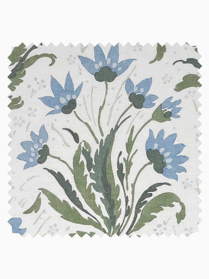 Hillhouse Floral Multi' Linen Fabric by Nathan Turner - Blue Green
