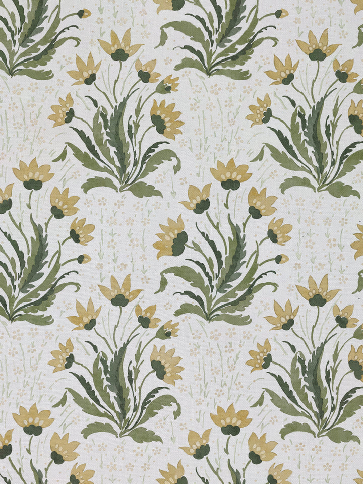 hillhouse floral multi linen fabric by nathan turner gold green