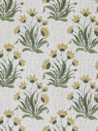 'Hillhouse Floral Multi' Linen Fabric by Nathan Turner - Gold Green