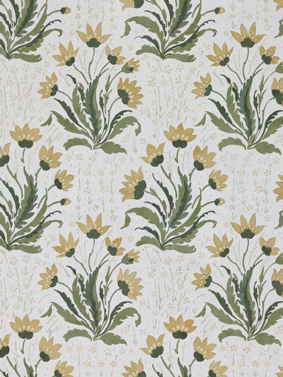 hillhouse floral multi linen fabric by nathan turner gold green