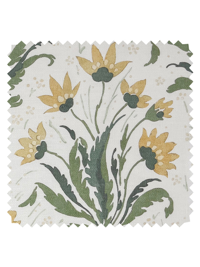 'Hillhouse Floral Multi' Linen Fabric by Nathan Turner - Gold Green
