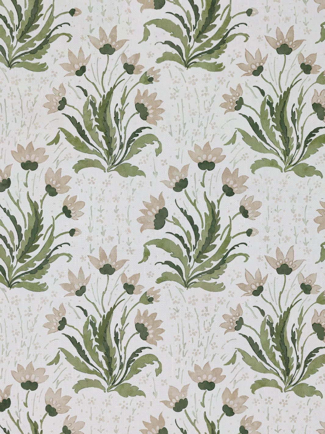 'Hillhouse Floral Multi' Linen Fabric by Nathan Turner - Neutral Green