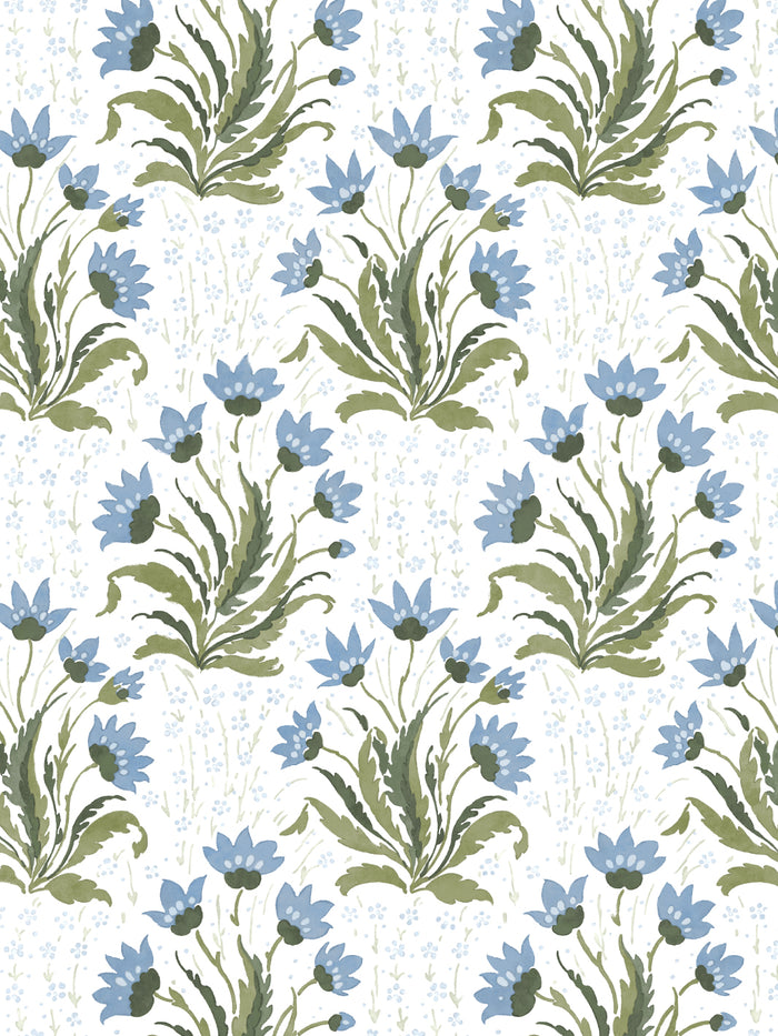 'Hillhouse Floral Multi' Wallpaper by Nathan Turner - Blue Green