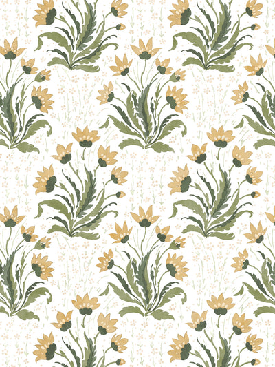 'Hillhouse Floral Multi' Wallpaper by Nathan Turner - Gold Green