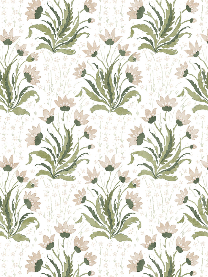 'Hillhouse Floral Multi' Wallpaper by Nathan Turner - Neutral Green