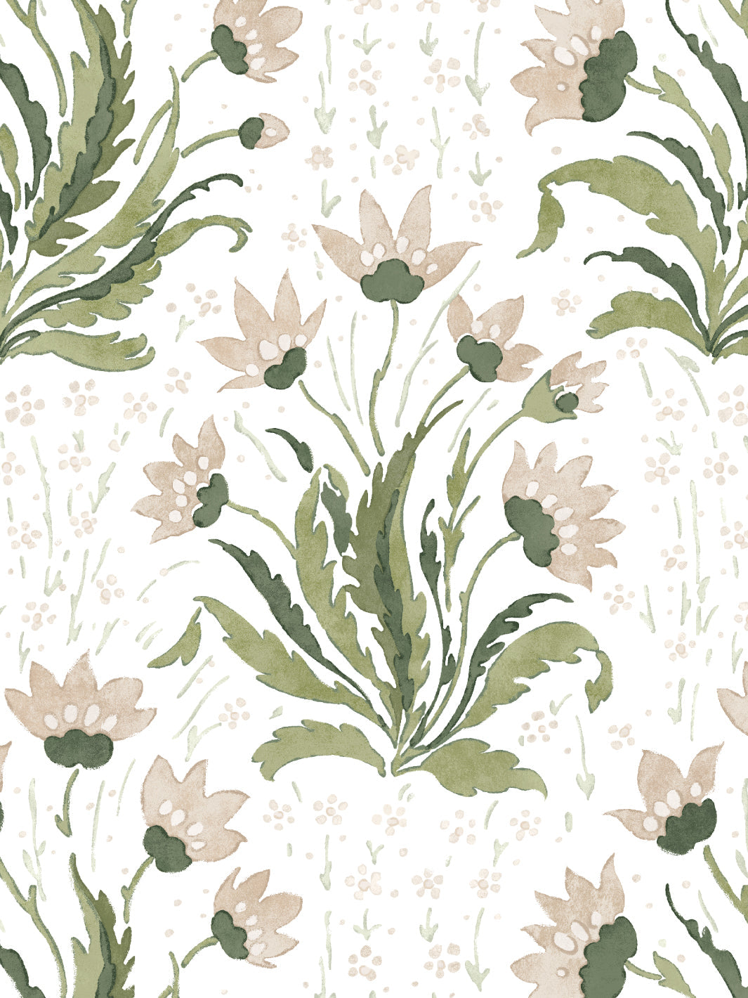 'Hillhouse Floral Multi' Wallpaper by Nathan Turner - Neutral Green
