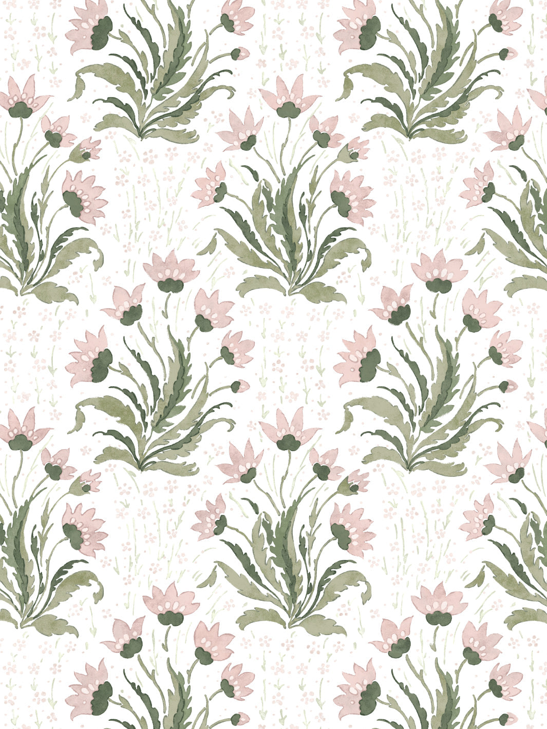 'Hillhouse Floral Multi' Wallpaper by Nathan Turner - Pink Green