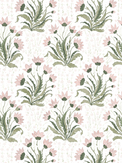 'Hillhouse Floral Multi' Wallpaper by Nathan Turner - Pink Green