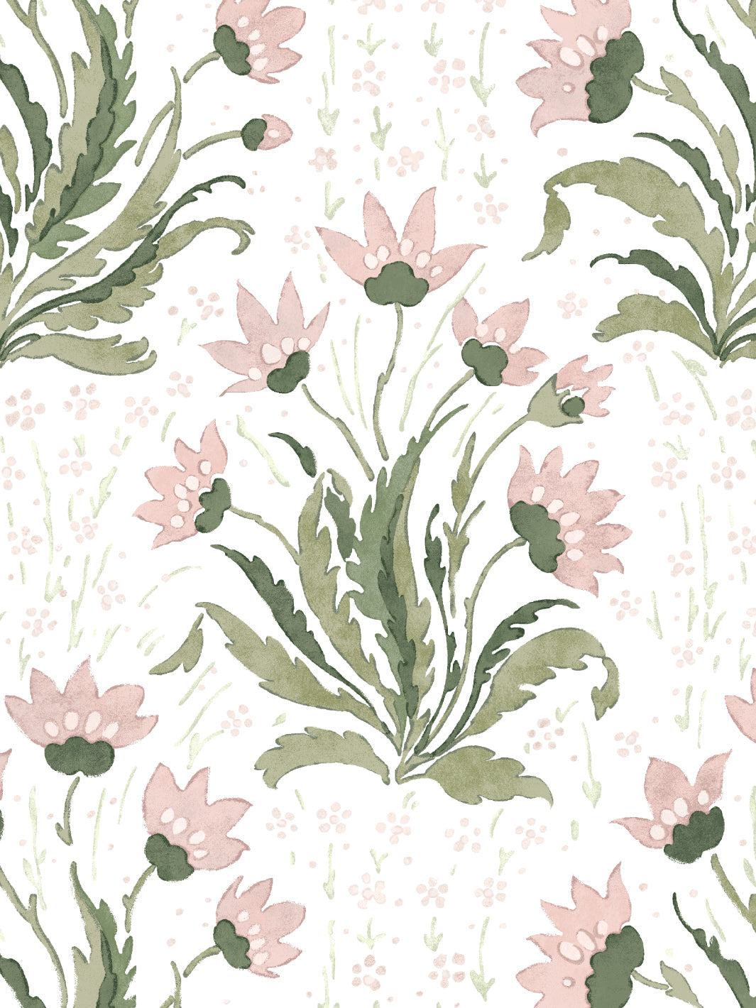 'Hillhouse Floral Multi' Wallpaper by Nathan Turner - Pink Green