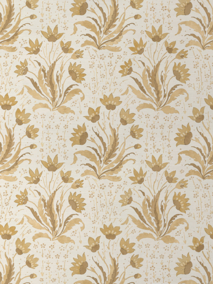 'Hillhouse Floral Tonal' Grasscloth Wallpaper by Nathan Turner - Mustard