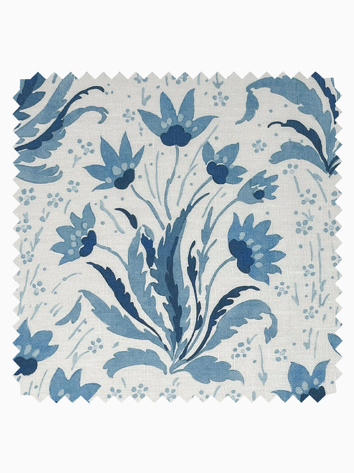 Hillhouse Floral Tonal' Linen Fabric by Nathan Turner - Blue