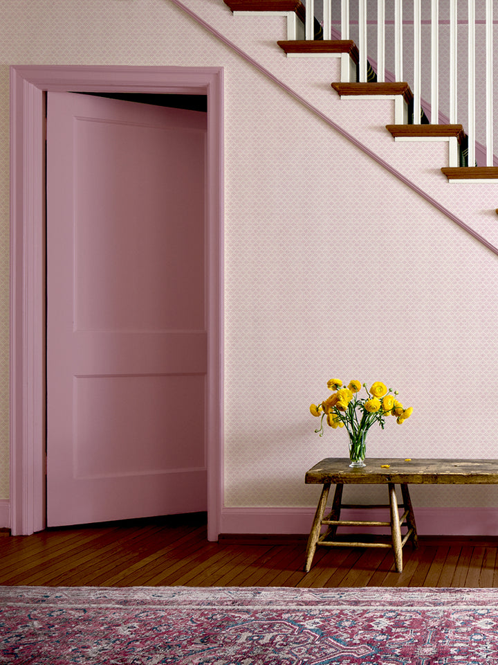 'Hyacinth' Wallpaper by Wallshoppe - Pale Fuchsia - Room Shot