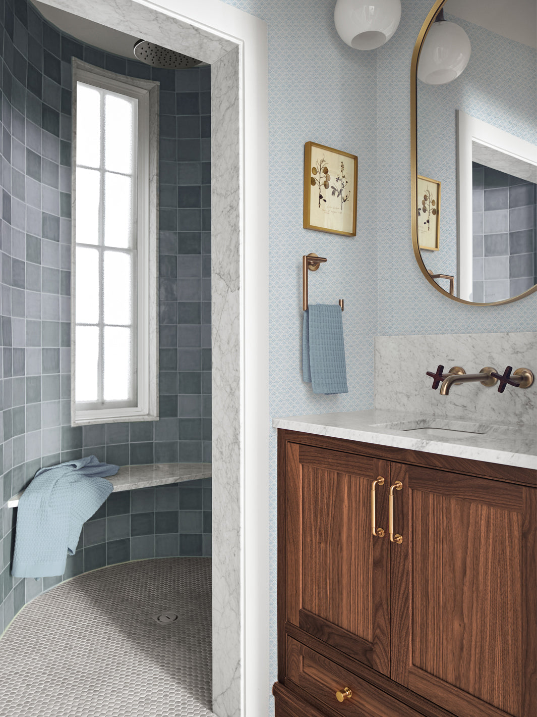 'Hyacinth' Wallpaper by Wallshoppe - Robin Blue - Room Shot