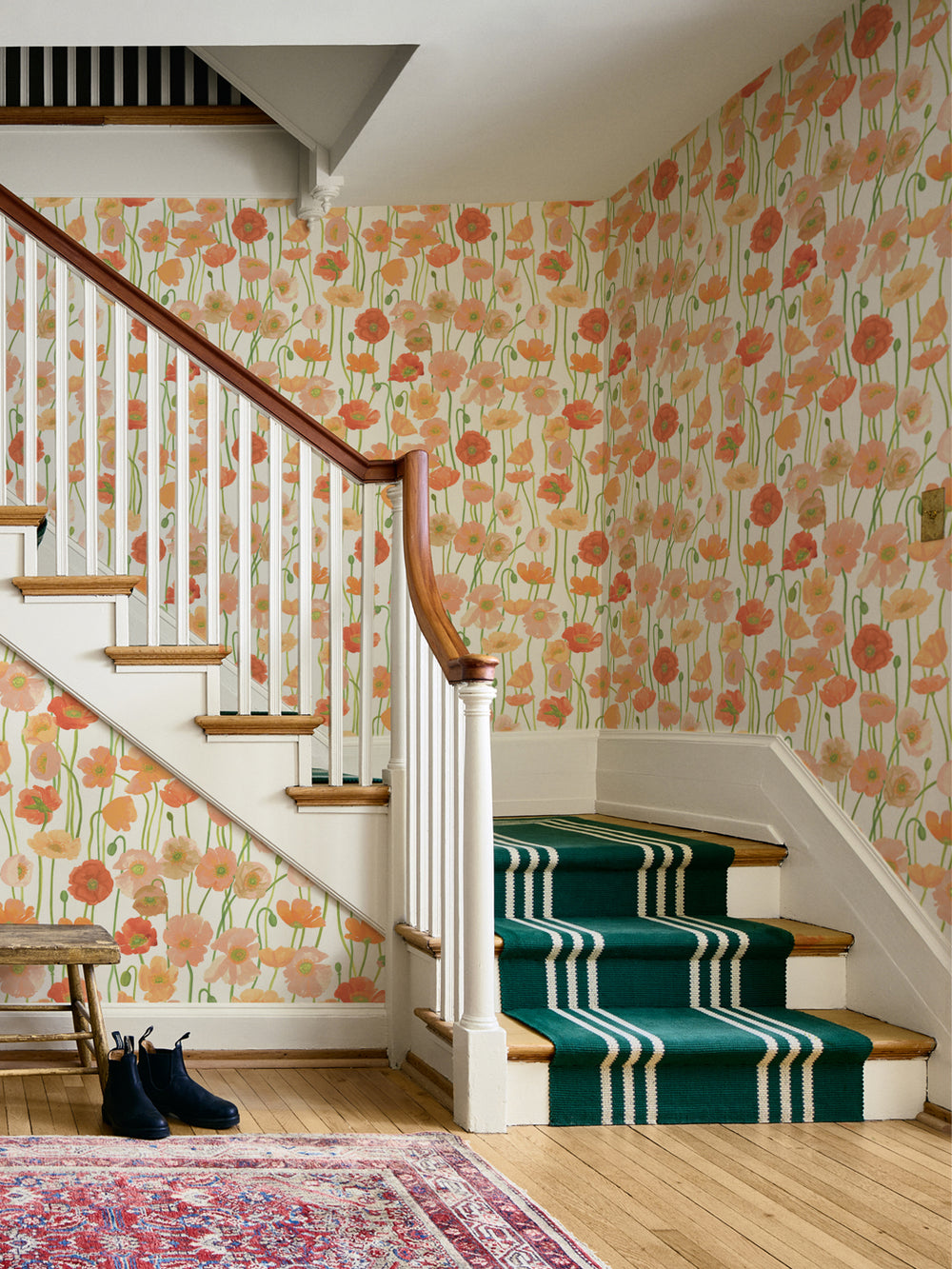 'Icelandic Poppies' Wallpaper in Coral Peach - Room Scene