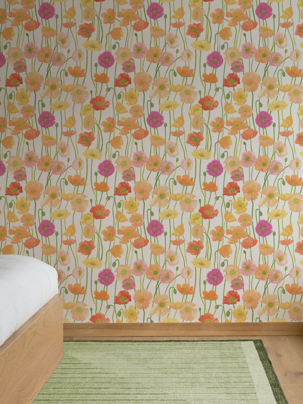 'Icelandic Poppies' Wallpaper in Flower Field - Room Scene
