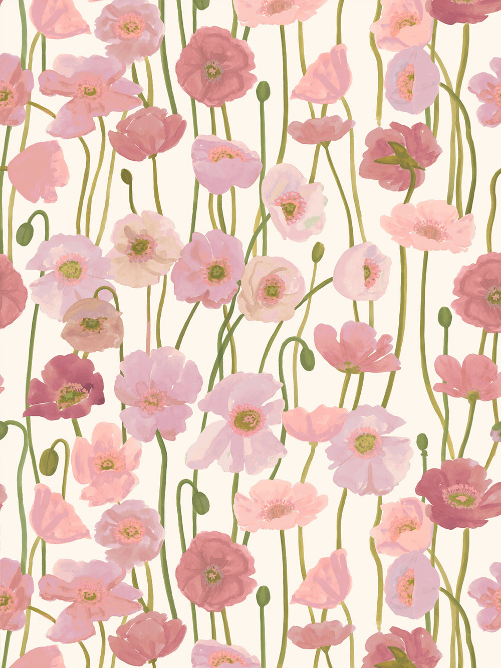 'Icelandic Poppies' Wallpaper in Pink Cream - Design Pattern