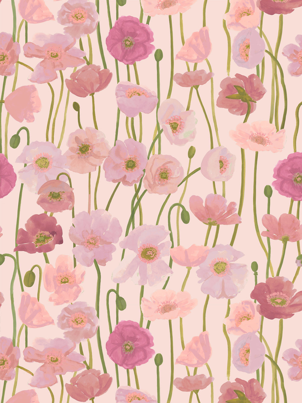 'Icelandic Poppies' Wallpaper in Pinks - Design Pattern
