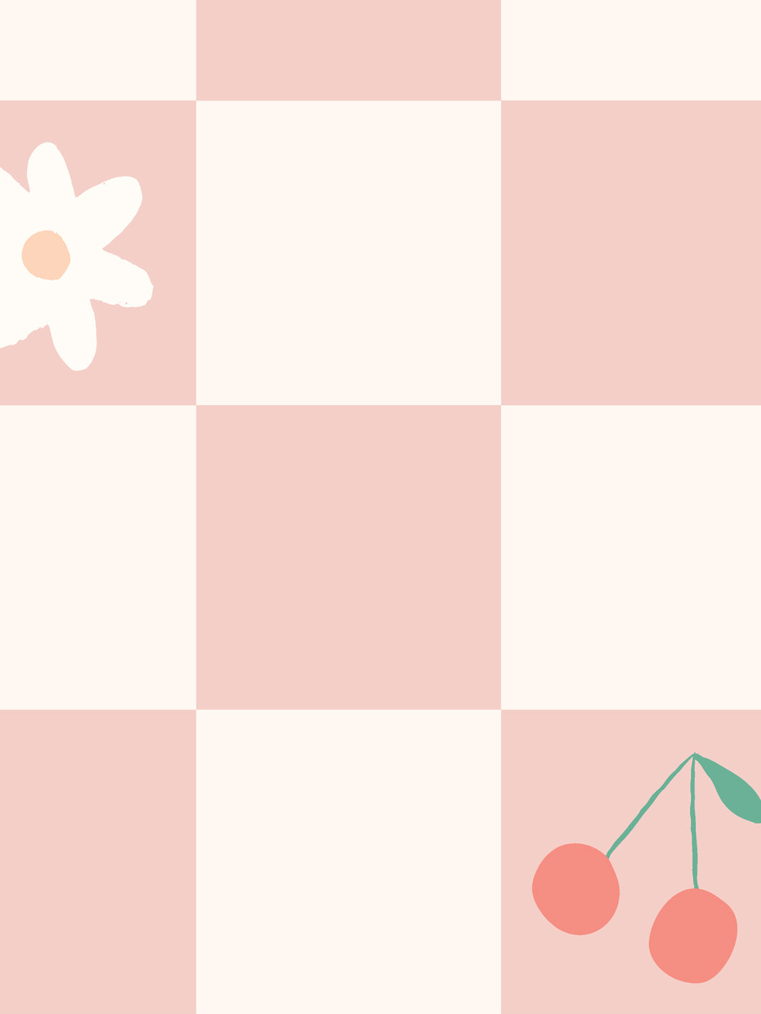 'Icons Check' Wallpaper by Meri Meri - Cream Petal Pink